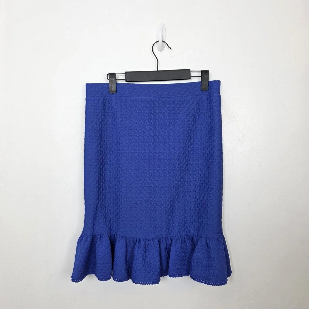 Anthropologie Postage Stamp Blue Textured‎ Flounce Flirty Mini Skirt Size Medium